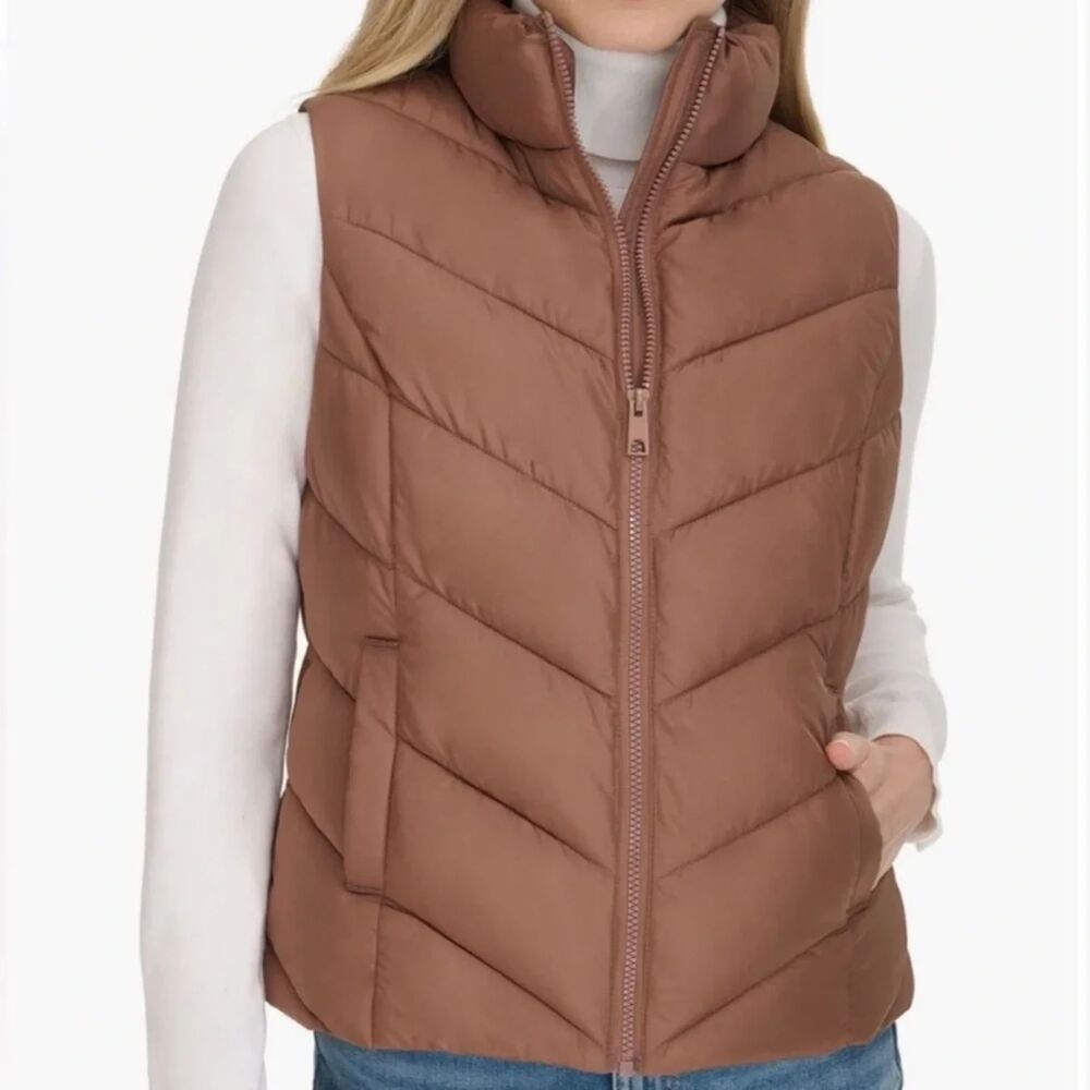 NWT Cole Haan Signature Quilted Puffer Vest Brown Mocha Small